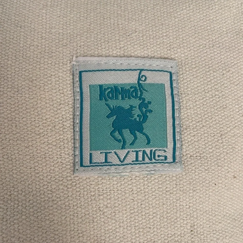 Karma‎ Living Teal Otomi Embroidered Lumbar Pillow Pom Pom Trim Cotton 12x20